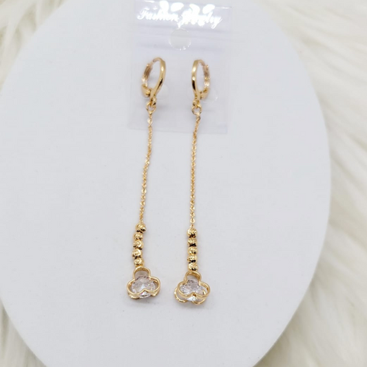 Aretes Largos Flor con Brillante