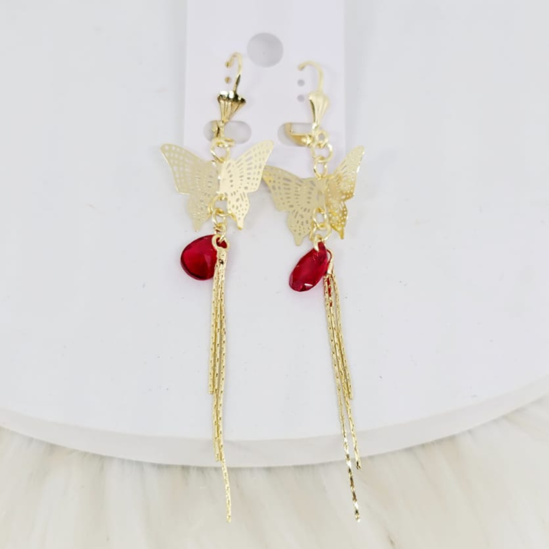 Aretes Mariposa Gota Roja