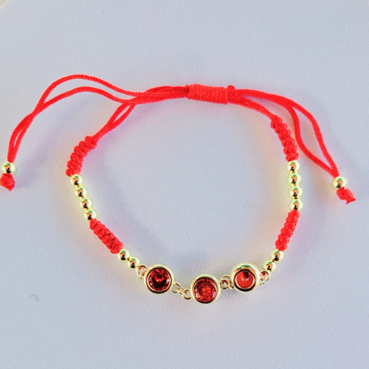 Pulsera Ajustable 3 Cristales Rojos