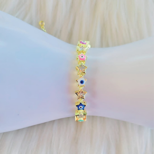 Pulsera Ajustable Estrellas con Cristales y Ojitos de Colores