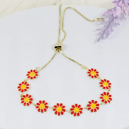 Pulsera Ajustable Flores Rojas