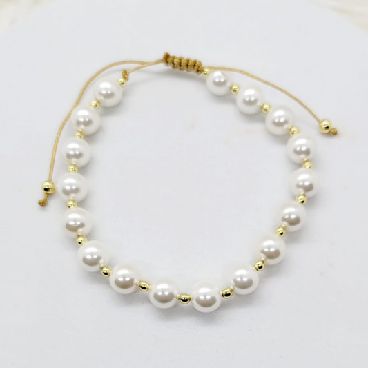 Pulsera Ajustable Perlas Blancas