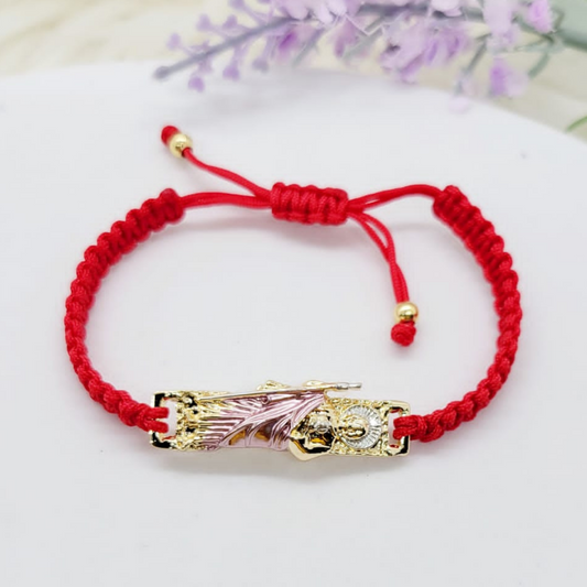 Pulsera Ajustable San Judas Manto Rosa Hilo Rojo