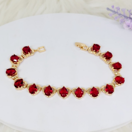 Pulsera Corazones Gema Roja