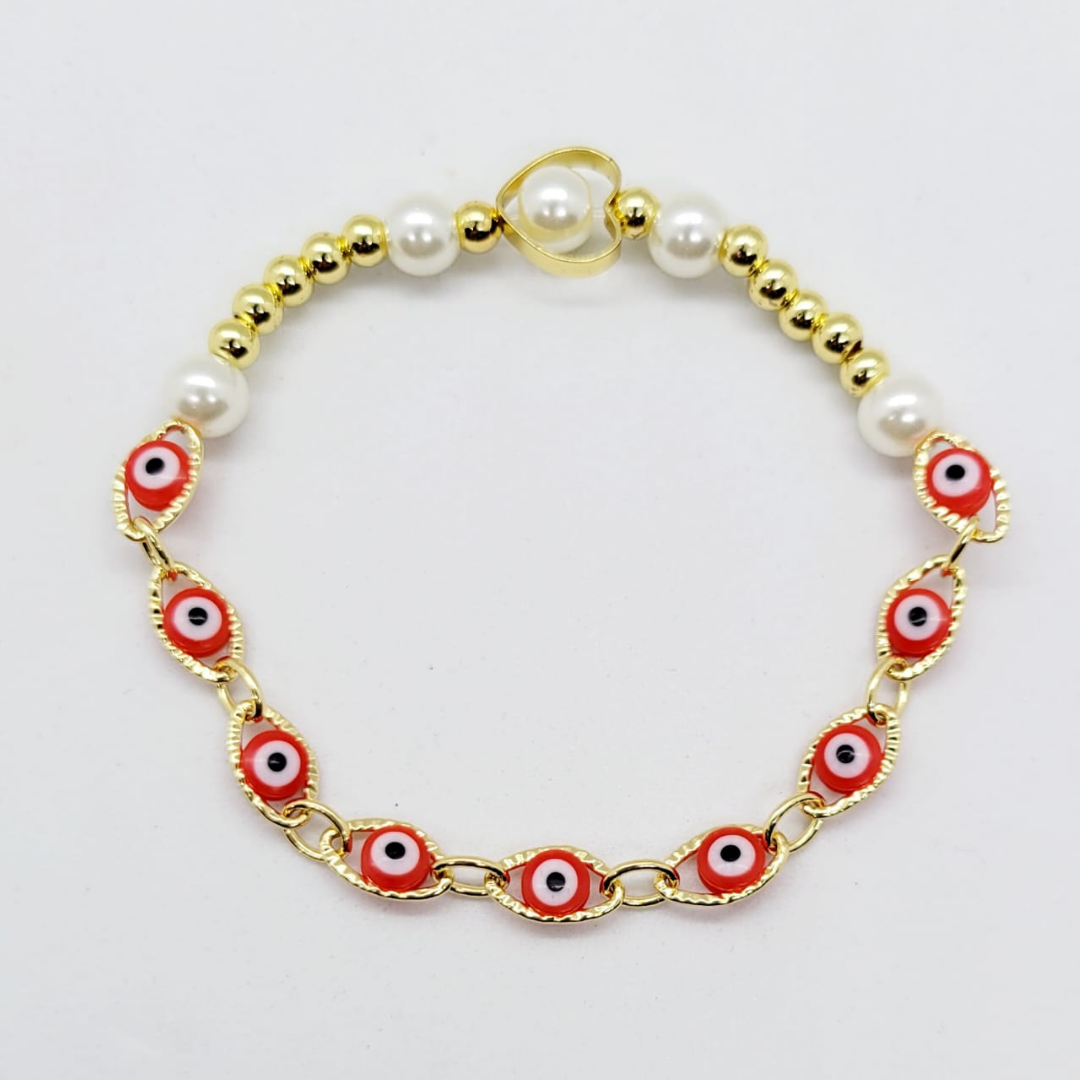 Pulsera Elástica Combinada Ojitos Roja