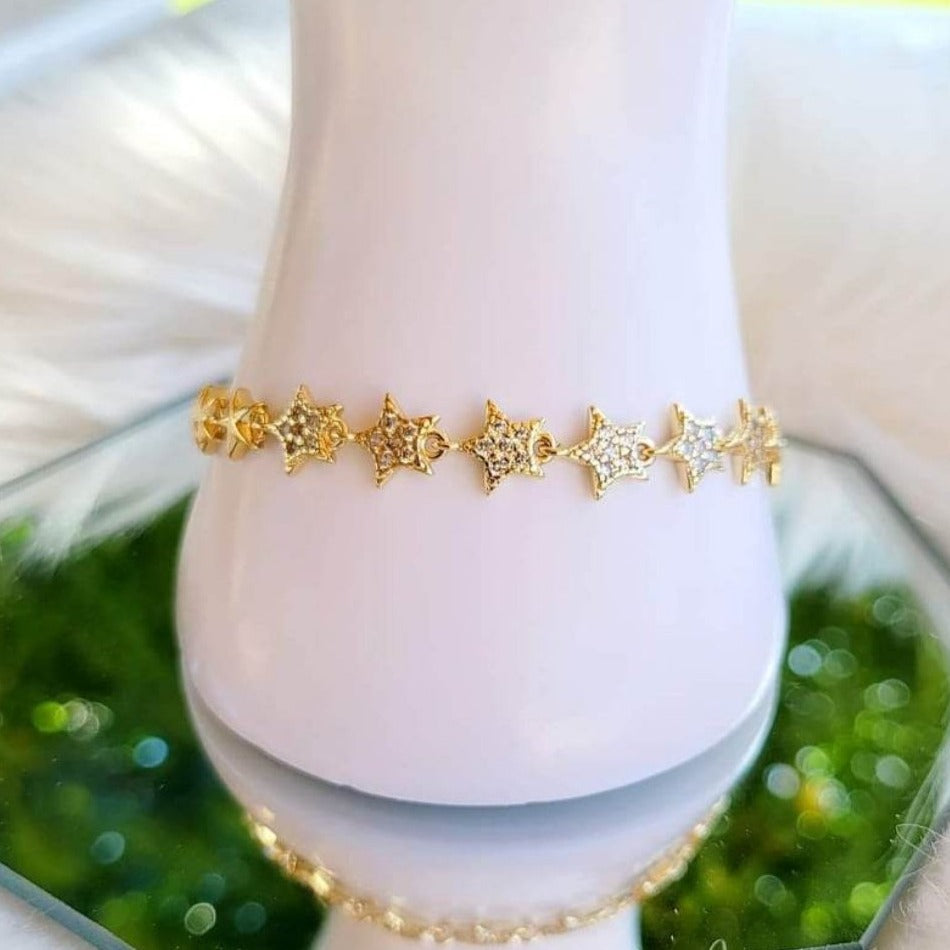 Pulsera Estrellas Diamantada Blanca